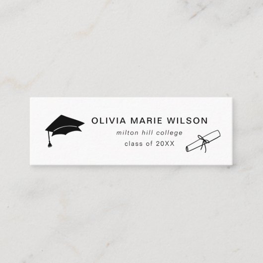 Minimalistische Afstuderen Icon Naam Kaart Wit Mini Visitekaartje (Voorkant)