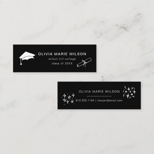 Minimalistische Afstuderen Icon Naam Kaart Zwart Mini Visitekaartje (Voorkant / Achterkant)