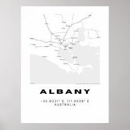 Minimalistische Albany kaart met coördinaten Poster