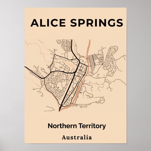 Minimalistische Alice Springs Oranje zwarte kaart Poster (Voorkant)