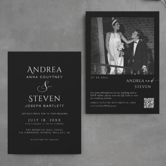 Minimalistische All in One Black Wedding Kaart