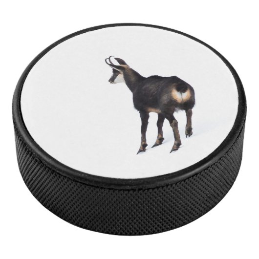 Minimalistische Alpine Chamois berggeit op sneeuw Hockey Puck (3/4)