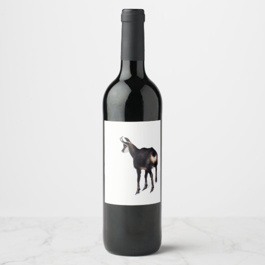 Minimalistische Alpine Chamois berggeit op sneeuw Wijn Etiket (Voorkant)