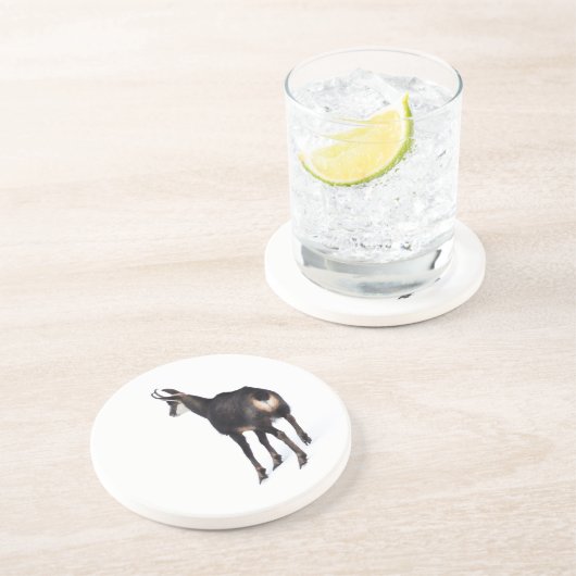 Minimalistische Alpine Chamois berggeit op sneeuw Zandsteen Onderzetter (Zijkant)