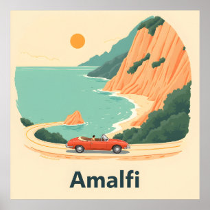 Minimalistische Amalfi Coast strand retro reispost Poster