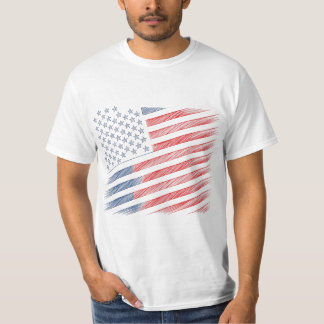 Minimalistische Amerikaanse vlag lijnkunst T-shirt