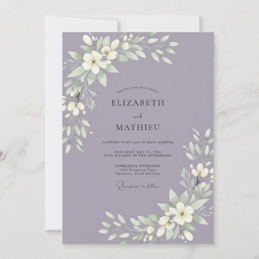 Minimalistische Amethist Blad Bruiloft Kaart (Voorkant)