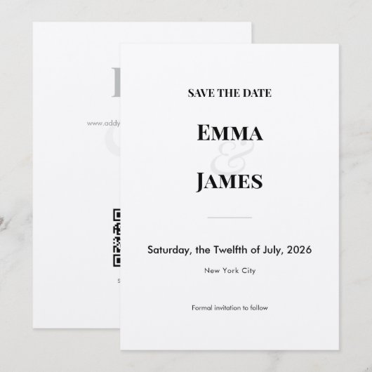 Minimalistische Ampersand-huwelijk | Bewaar de dat Save The Date (Voorkant / Achterkant)