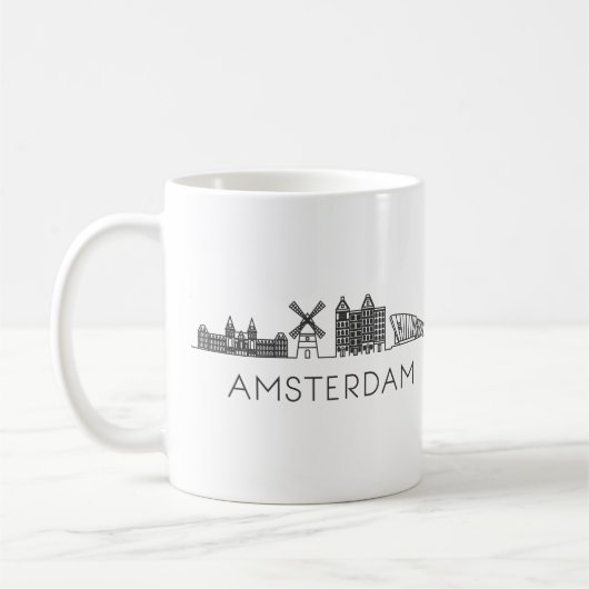 Minimalistische Amsterdam Skyline Silhouette Coffe Koffiemok (Links)