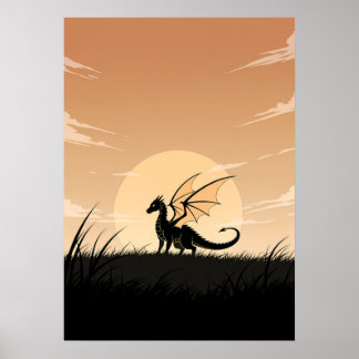 Minimalistische Anime Draak Poster