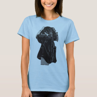 Minimalistische Anime Meisje Lijntekening in Zwart T-shirt