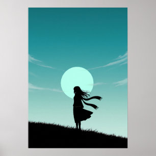 Minimalistische Anime Meisje Poster