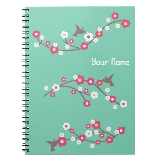 Minimalistische Aqua Blauwgroen Cherry Blossom & H Notitieboek (Voorkant)