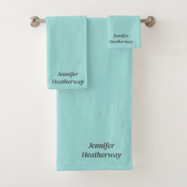 Minimalistische aqua blue aangepaste naam bad handdoek