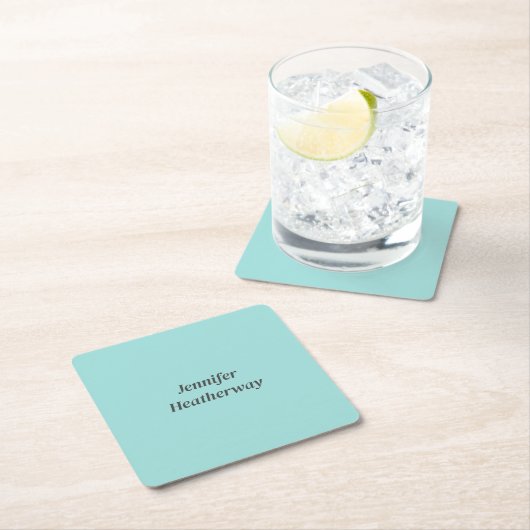 Minimalistische aqua blue aangepaste naam kartonnen onderzetters (Insitu)
