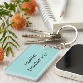 Minimalistische aqua blue aangepaste naam sleutelhanger