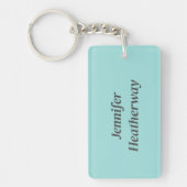 Minimalistische aqua blue aangepaste naam sleutelhanger (Voorkant)