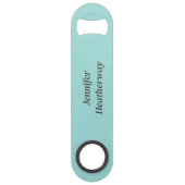 Minimalistische aqua blue aangepaste naam speed flessenopener (Voorkant)
