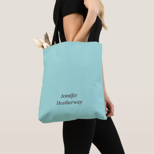 Minimalistische aqua blue aangepaste naam tote bag (Dichtbij)