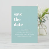 Minimalistische Aqua Blue Retro Eenvoudige Trouwfo Save The Date (Staand voorkant)