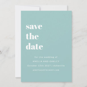 Minimalistische Aqua Blue Retro Eenvoudige Trouwfo Save The Date