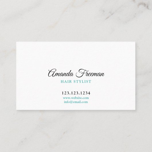 Minimalistische Aqua en Black Hair Stylist Visitekaartje (Achterkant)