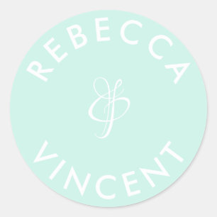 Minimalistische Aqua Groene Trouw Persoonlijke Nam Ronde Sticker
