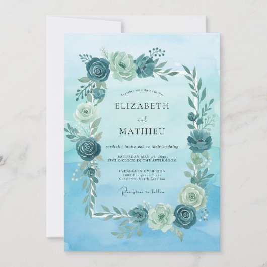 Minimalistische Aqua Mint Blad Bruiloft Kaart (Voorkant)