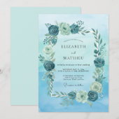 Minimalistische Aqua Mint Blad Bruiloft Kaart (Voorkant / Achterkant)