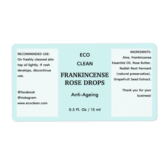 Minimalistische Aqua Oil Dropper productlabel Etiket (Voorkant)