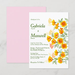 Minimalistische aquarel California Poppy bruiloft Kaart