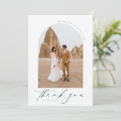 Minimalistische Arch Groene Bruiloft Dank je Kaart (Staand voorkant)