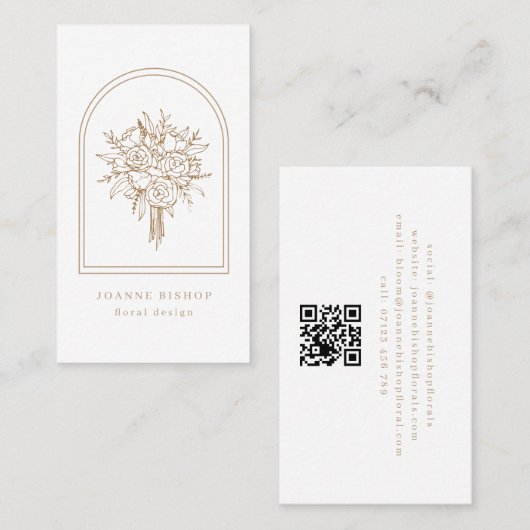 Minimalistische Arch & Line Art Bloemen Bruine Blo Visitekaartje (Voorkant / Achterkant)