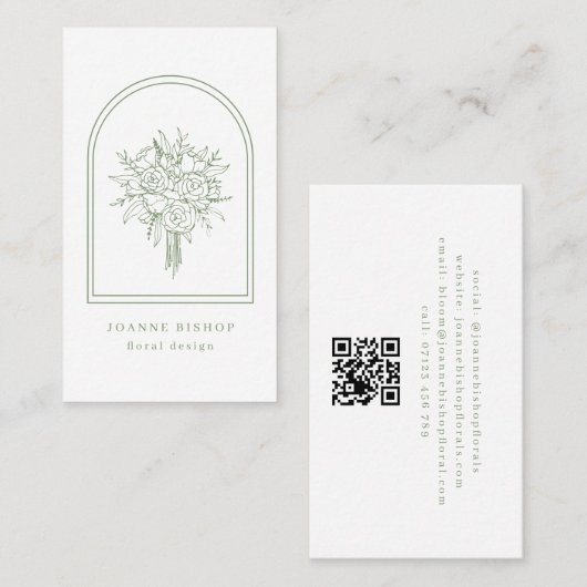 Minimalistische Arch & Line Art Bloemen Sage Bloem Visitekaartje (Voorkant / Achterkant)