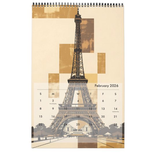 Minimalistische architectonische bezienswaardighed kalender (Feb 2026)