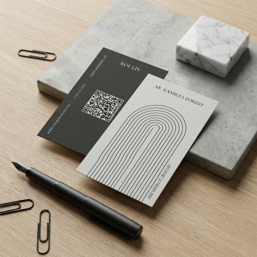 Minimalistische architecturale boog met QR-code Visitekaartje