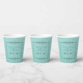 Minimalistische Art Deco Blau Huwelijk  Papieren Bekers