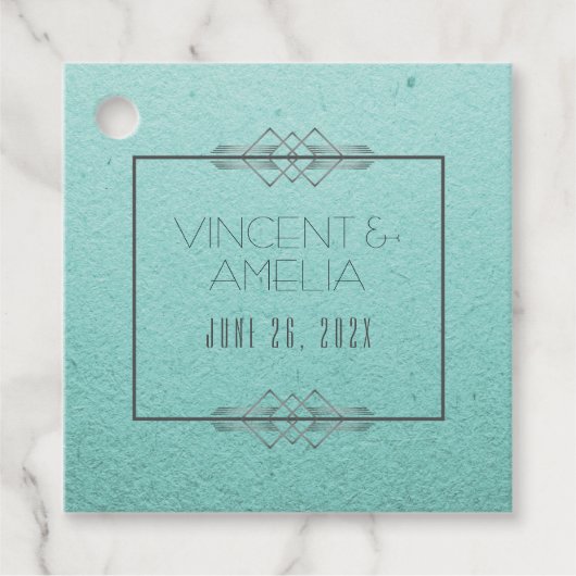 Minimalistische Art Deco Blue Custom Wedding Bedankjes Labels (Voorkant)