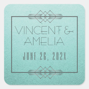 Minimalistische Art Deco Blue Custom Wedding Vierkante Sticker