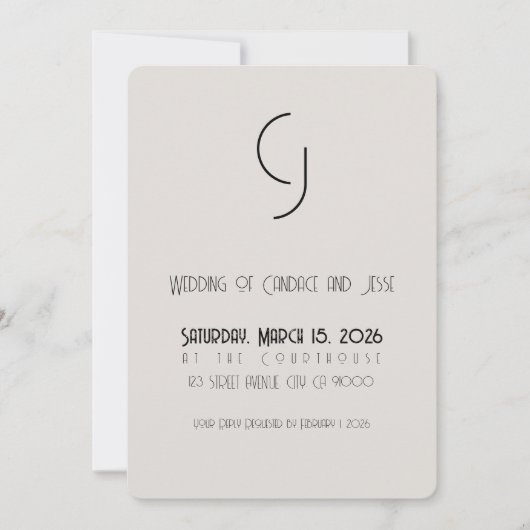 Minimalistische Art Deco bruiloft belangrijkste ui Kaart (Voorkant)