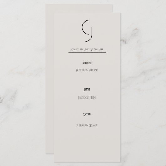 Minimalistische Art Deco bruiloft belangrijkste ui Menu (Voorkant / Achterkant)