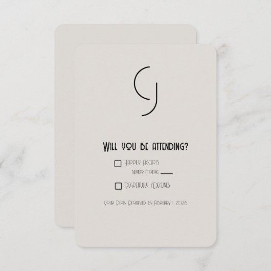 Minimalistische Art Deco bruiloft RSVP Kaart (Voorkant / Achterkant)