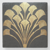 Minimalistische Art Deco Sunburst Zwart en Goud Stenen Onderzetter (Voorkant)