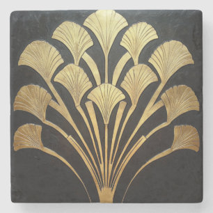 Minimalistische Art Deco Sunburst Zwart en Goud Stenen Onderzetter