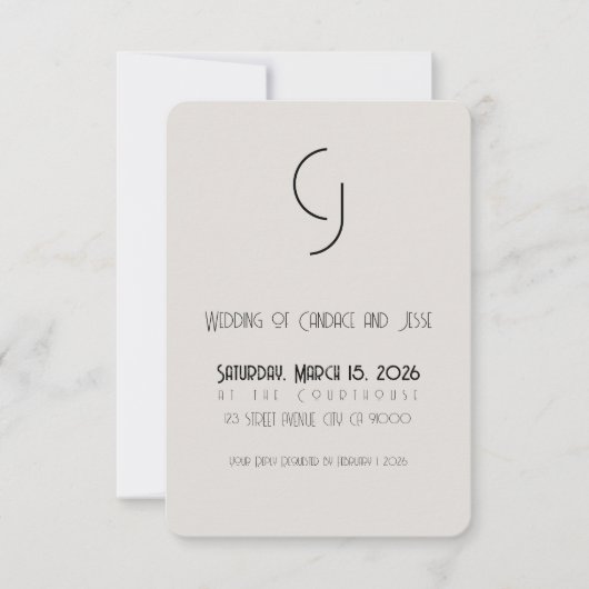 Minimalistische Art Deco Wedding Save the Date (Voorkant)