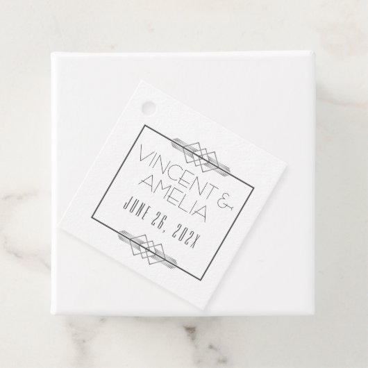 Minimalistische Art Deco White Custom Wedding Bedankjes Labels (In situ)