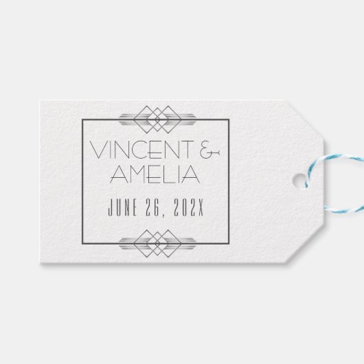 Minimalistische Art Deco White Custom Wedding Cadeaulabel (Voorkant (Horizontaal))
