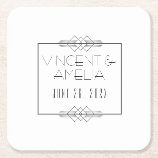 Minimalistische Art Deco White Custom Wedding Kartonnen Onderzetters (Voorkant)