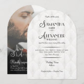 Minimalistische Art Deco Wit Zwart Foto RSVP Huwel Kaart (Voorkant / Achterkant)