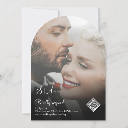 Minimalistische Art Deco Wit Zwart Foto RSVP Huwel Kaart (Achterkant)